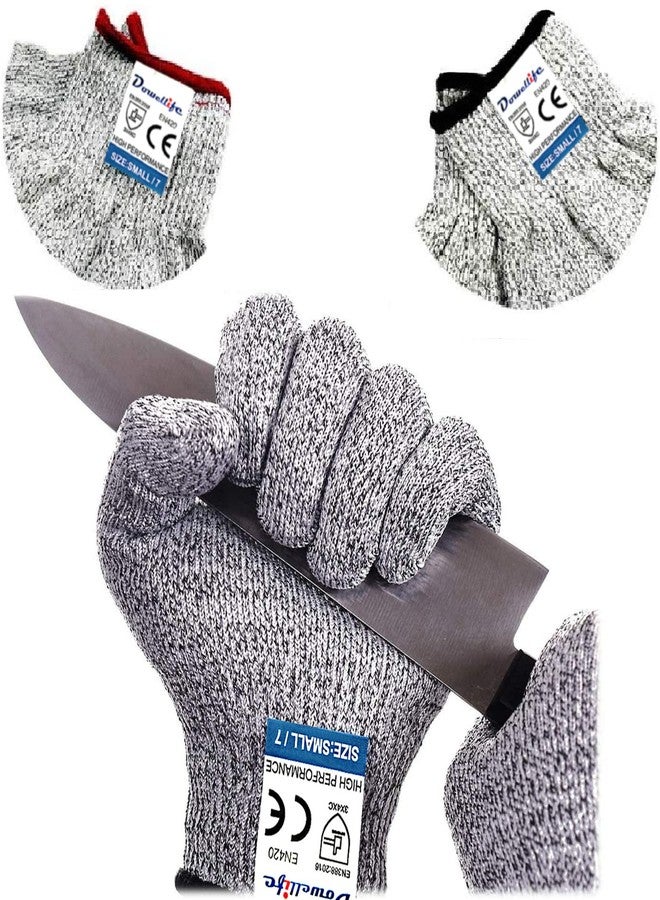 Dowellife 3 Pairs Cut Resistant Gloves Food Grade Level 5 Protection, Safety Kitchen Cuts Gloves for Mandolin Slicing, Fish Fillet, Oyster Shucking, Meat Cutting and Wood Carving (Black Gray, Small) - Image 1