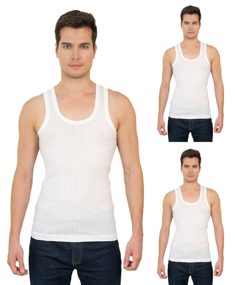 Lux Cozi Men's Pack of 3 White Premium Cotton Round Neck Vest (Size : 90cm) - Image 1