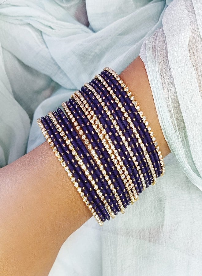 Efulgenz Indian Bangles & Bracelet Set - Wedding Jewelry for Women with Rhinestone CZ & Plain Metal - Image 4