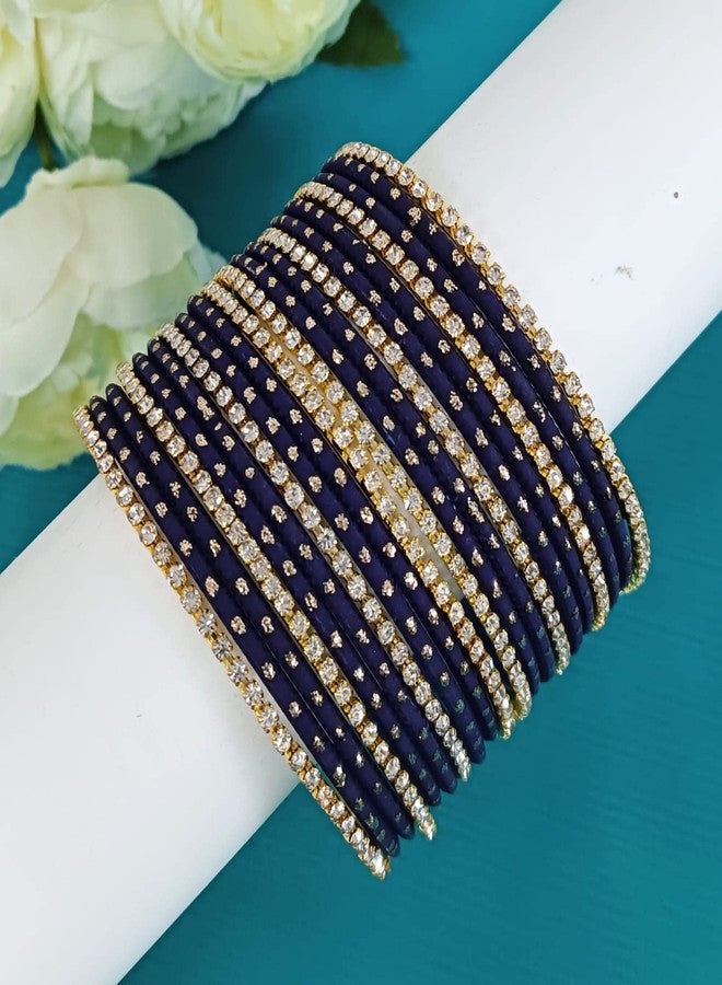 Efulgenz Indian Bangles & Bracelet Set - Wedding Jewelry for Women with Rhinestone CZ & Plain Metal - Image 2