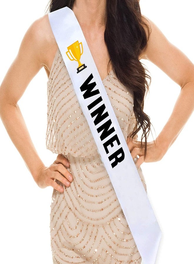 Hubops Satin Winner sash White for 15 Years and up Men & Women. Great for Work Party, Events, Party Supplies, Gifts, Favors, & Decorations - Image 1