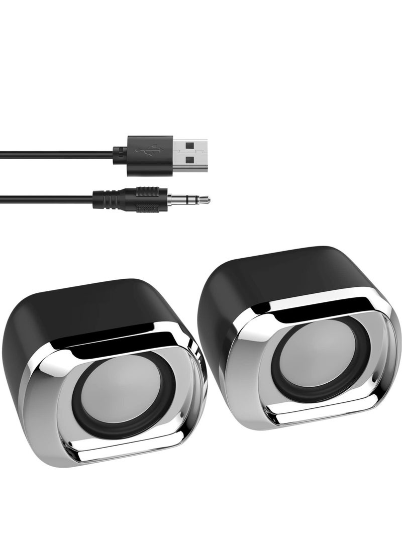 USB-C Desktop Speakers with Volume Control - Perfect for PC, Laptop, Tablet & Phone - Sleek Black Design - Image 1