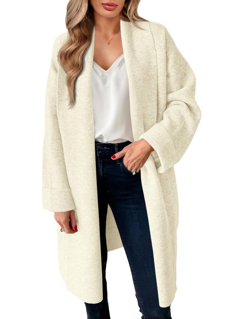 Saodimallsu Womens Long Cardigan Sweaters Chunky Open Front Oversized Slouchy Knit Fall Trendy Coatigan Jackets Beige - Image 1