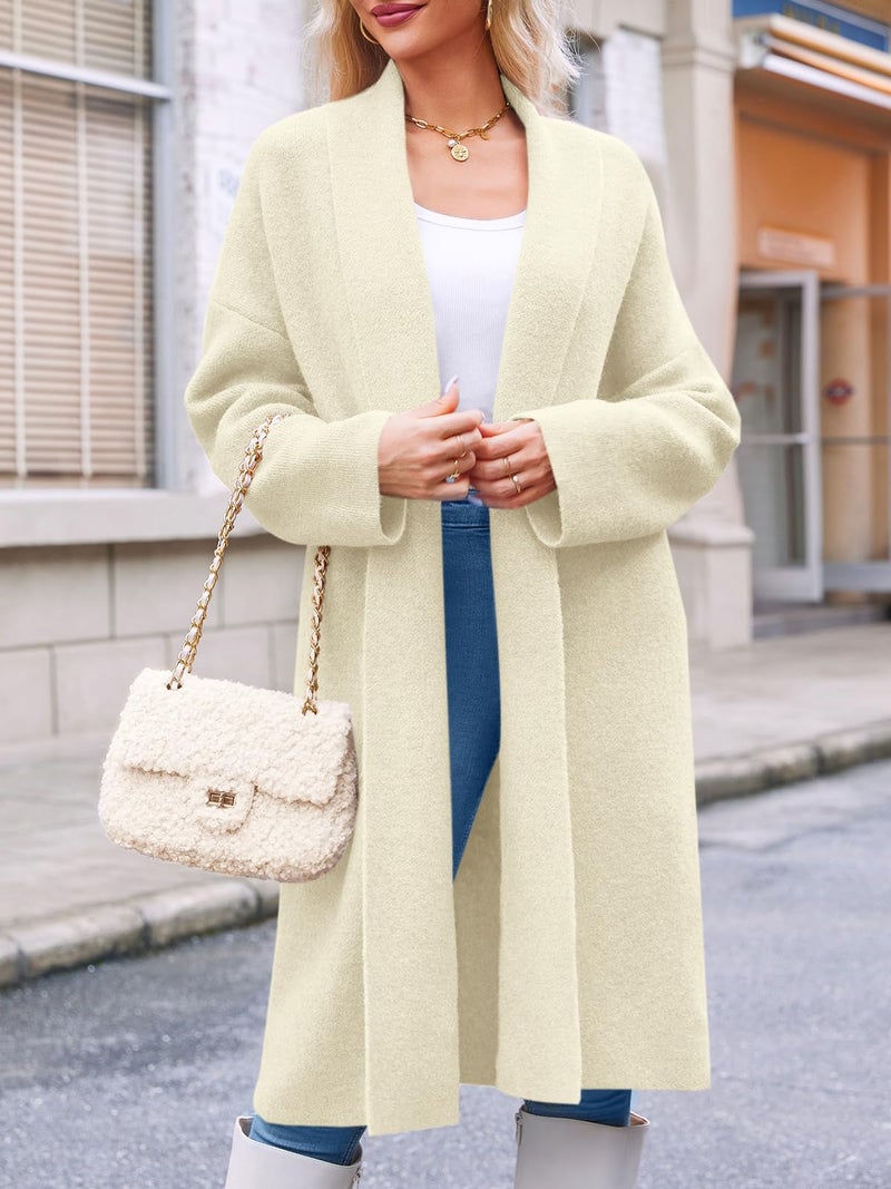 Saodimallsu Womens Long Cardigan Sweaters Chunky Open Front Oversized Slouchy Knit Fall Trendy Coatigan Jackets Beige - Image 3
