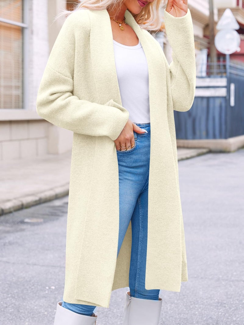 Saodimallsu Womens Long Cardigan Sweaters Chunky Open Front Oversized Slouchy Knit Fall Trendy Coatigan Jackets Beige - Image 5