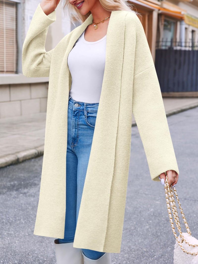 Saodimallsu Womens Long Cardigan Sweaters Chunky Open Front Oversized Slouchy Knit Fall Trendy Coatigan Jackets Beige - Image 4