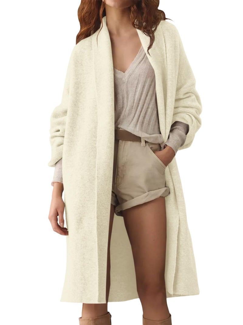 Saodimallsu Womens Long Cardigan Sweaters Chunky Open Front Oversized Slouchy Knit Fall Trendy Coatigan Jackets Beige - Image 2