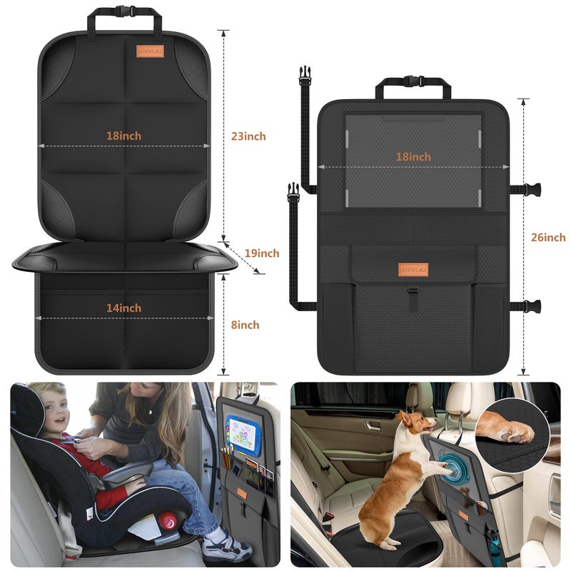 smartelf Non-Slip Backing Backseat Car Organizer Kick Mat with Storage Pockets, Large Waterproof Baby Car Seat Protector for Leather and Fabric (Black) - Image 3