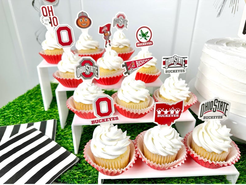 PartyKandy Ohio State Cupcake Toppers (24 Pieces) Ohio State University Party Supplies for OSU Buckeyes Football Tailgating  Birthday Gift  Graduation Party Decorations (Ohio State Buckeyes) - Image 3