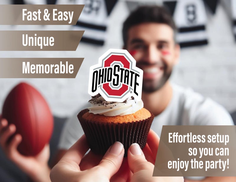 PartyKandy Ohio State Cupcake Toppers (24 Pieces) Ohio State University Party Supplies for OSU Buckeyes Football Tailgating  Birthday Gift  Graduation Party Decorations (Ohio State Buckeyes) - Image 4