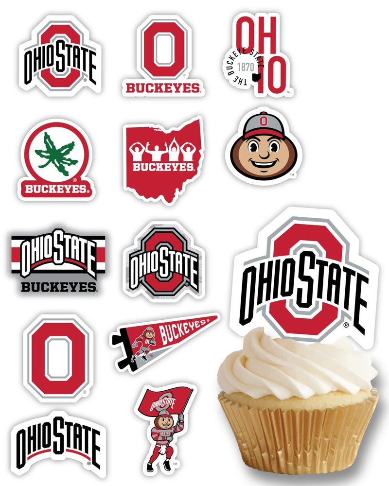 PartyKandy Ohio State Cupcake Toppers (24 Pieces) Ohio State University Party Supplies for OSU Buckeyes Football Tailgating  Birthday Gift  Graduation Party Decorations (Ohio State Buckeyes) - Image 1