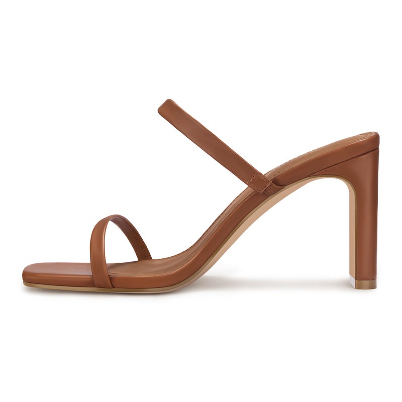Carcuume Women's Square Toe Two Strap Open Toe Block Heels Sandals Slip On Shoes,Brown Pu,8,O1 - Image 3