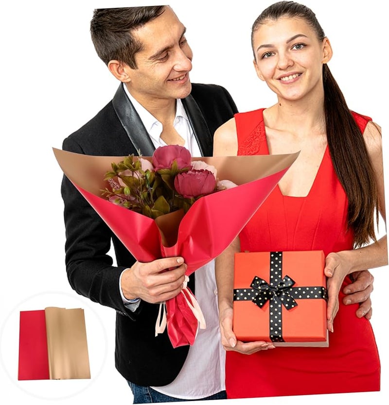 Red Gold Floral Double Sided Wrapping Paper 20Pcs DIY Craft Bouquet Packaging - Image 3