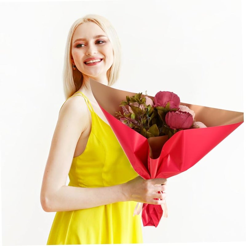 Red Gold Floral Double Sided Wrapping Paper 20Pcs DIY Craft Bouquet Packaging - Image 2