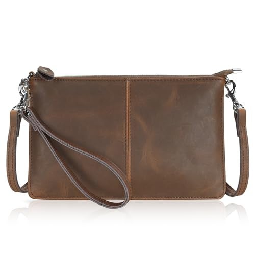 befen Vintage Brown Crazy Horse Leather Wristlet Clutch Wallet Purse Small Crossbody Bag for Women with RFID Card Slots（Brown - Crazy Horse Leather） - Image 1