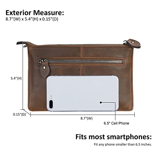 befen Vintage Brown Crazy Horse Leather Wristlet Clutch Wallet Purse Small Crossbody Bag for Women with RFID Card Slots（Brown - Crazy Horse Leather） - Image 5