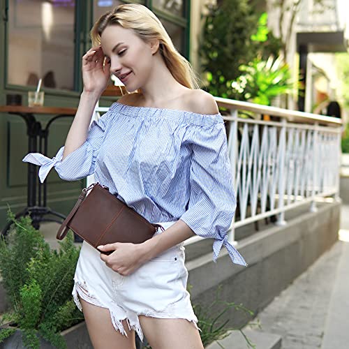 befen Vintage Brown Crazy Horse Leather Wristlet Clutch Wallet Purse Small Crossbody Bag for Women with RFID Card Slots（Brown - Crazy Horse Leather） - Image 2