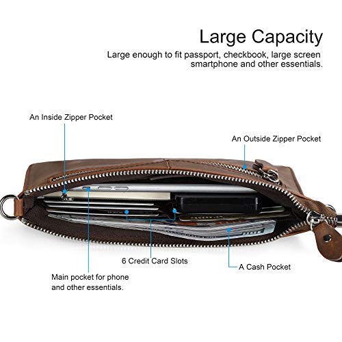 befen Vintage Brown Crazy Horse Leather Wristlet Clutch Wallet Purse Small Crossbody Bag for Women with RFID Card Slots（Brown - Crazy Horse Leather） - Image 3