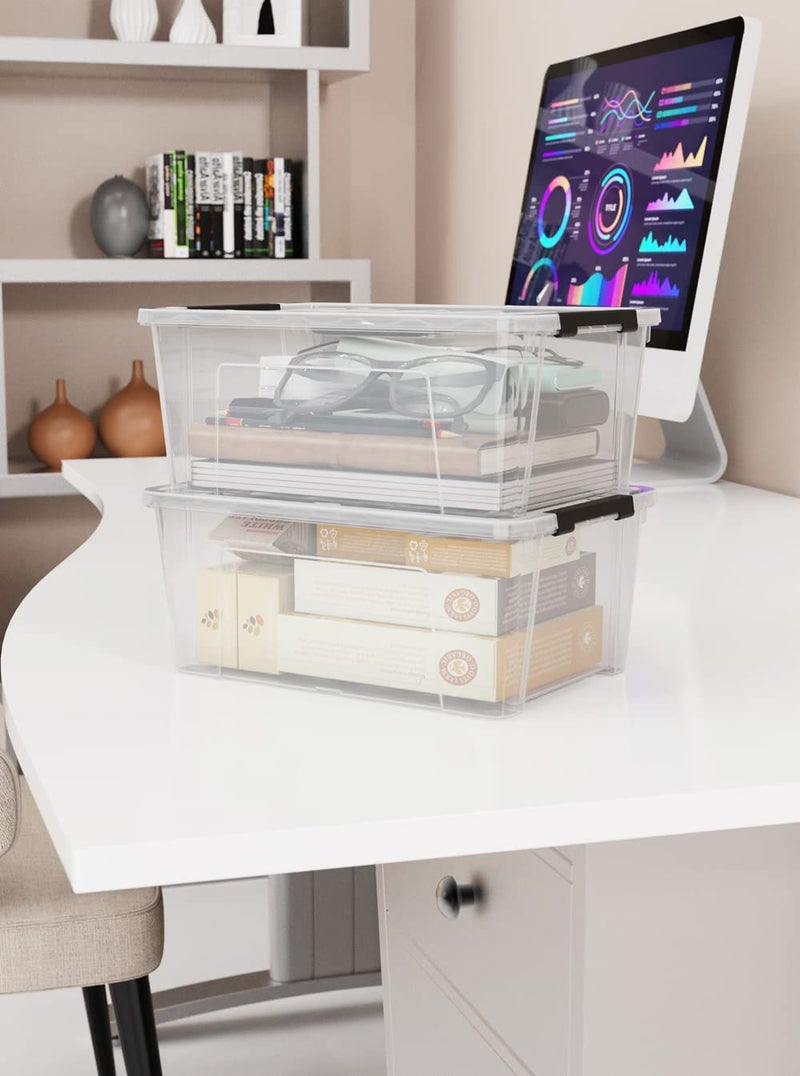 WYT 5-Quart Small Plastic Storage Container Bin with Secure Lids and Latch Buckles, Black Clear Durable Stackable Nestable Organizin, 6-Pack - Image 5