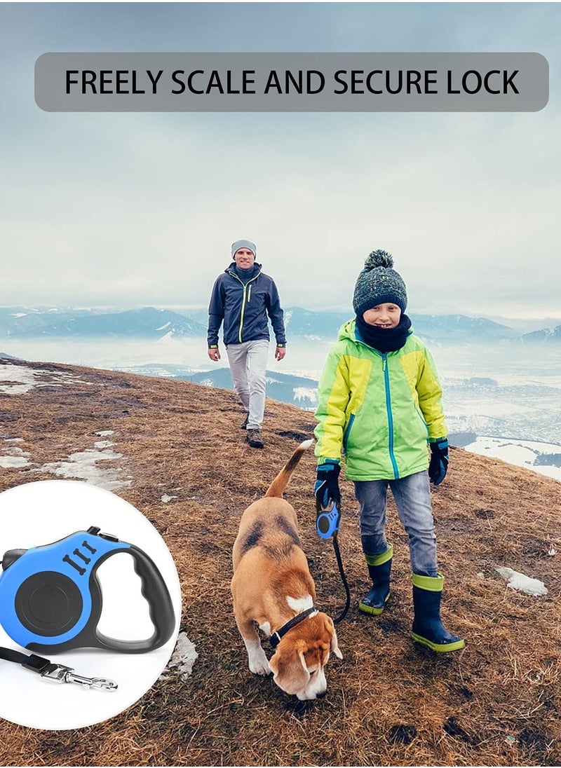 Y&D Retractable Dog Leash Heavy Duty Suitable for Dogs Up to 25kg 5m Strong Nylon Tape Anti-slip Handle One-hand Brake One-touch Suspension Lock Tangle-free (Blue)  - Image 3