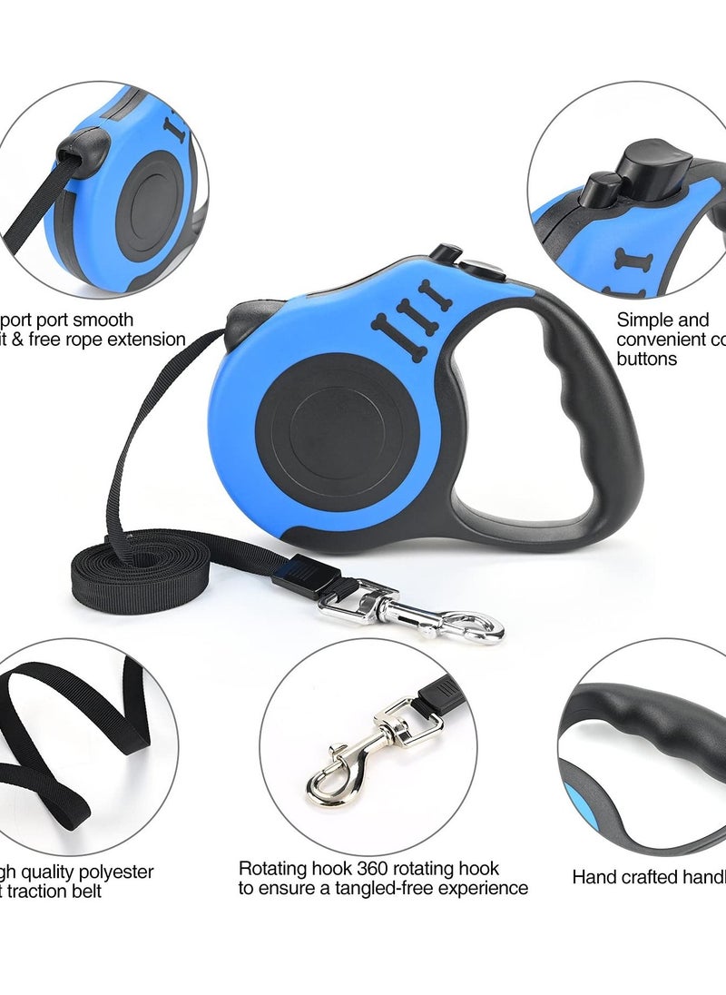 Y&D Retractable Dog Leash Heavy Duty Suitable for Dogs Up to 25kg 5m Strong Nylon Tape Anti-slip Handle One-hand Brake One-touch Suspension Lock Tangle-free (Blue)  - Image 2