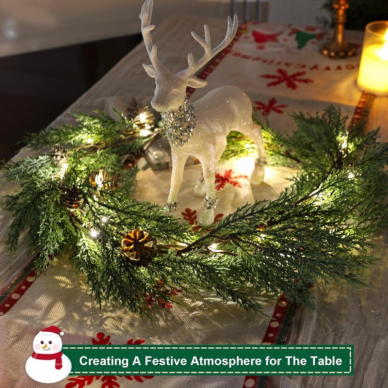 Artgar Christmas Cedar Garland, 6 Ft Realistic Pine Garland, Prelit Christmas Garland with 30 Warm Lights with 8 Light Modes for Mantels Stair Table Indoor Outdoor Winter Xmas Decor (White-Green) - Image 3