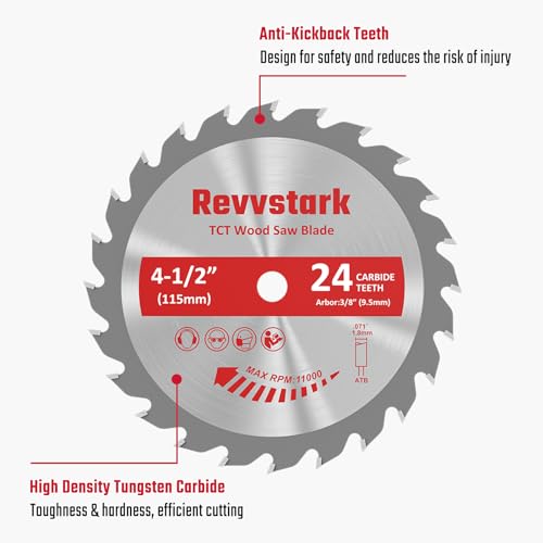 Revvstark 4 Pack 4 1/2 Circular Saw Blade 24T Carbide Tipped Teeth, Compact TCT Saw Blades for Cutting Various Wood, Plastic and Composite Materials, 3/8" Arbor, Fit Dewalt Craftsman Ryobi Milwaukee - Image 4