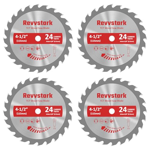 Revvstark 4 Pack 4 1/2 Circular Saw Blade 24T Carbide Tipped Teeth, Compact TCT Saw Blades for Cutting Various Wood, Plastic and Composite Materials, 3/8" Arbor, Fit Dewalt Craftsman Ryobi Milwaukee - Image 1