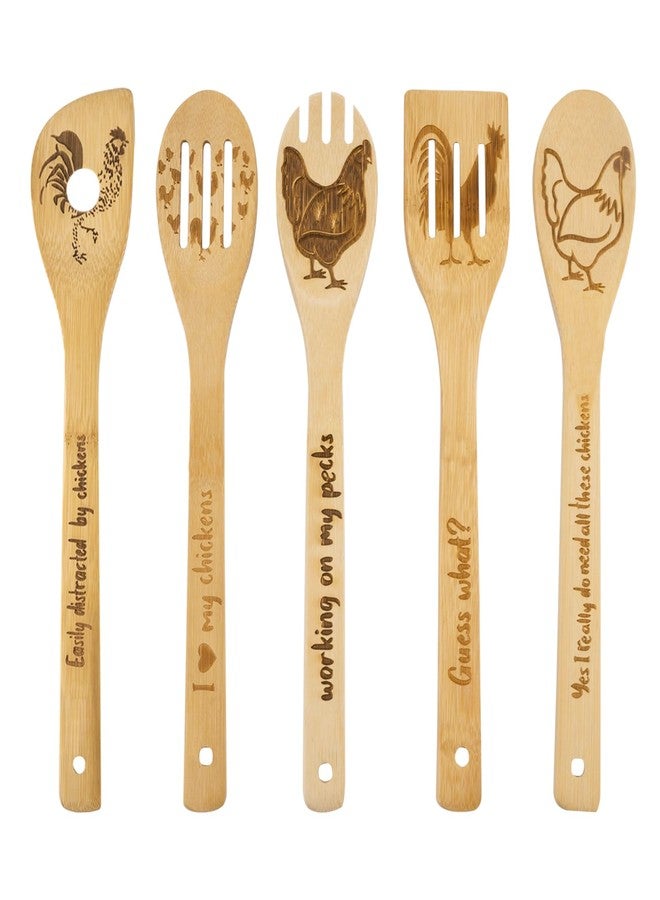 DoYoMo Rooster Wooden Cooking Spoons Set of 5,Rooster Gifts,Chicken Lovers Gifts,Rooster Kitchen Decor,Bamboo Cooking Spoons Farmhouse Housewarming Wedding Mom Cooking Mother's Gifts Father's Gifts - Image 1