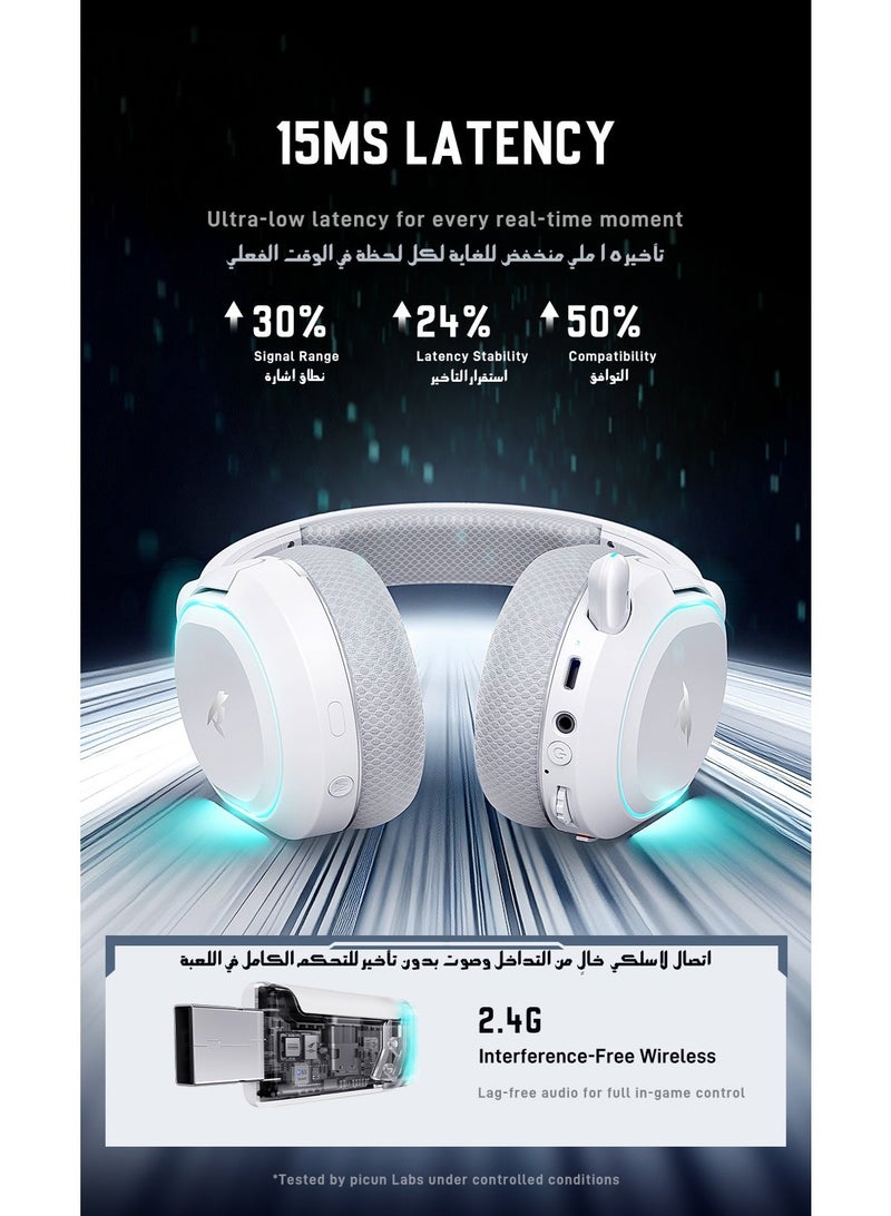 بيكن سماعة الألعاب اللاسلكية PICUN G2 PRO RGB، صوت محيطي 7.1، سماعات ألعاب USB 2.4 جيجا هرتز مع ميكروفون إلغاء الضوضاء ENC Bluetooth، سماعة رأس لاسلكية للكمبيوتر الشخصي PS5 PS4 Mac Switch - Image 4