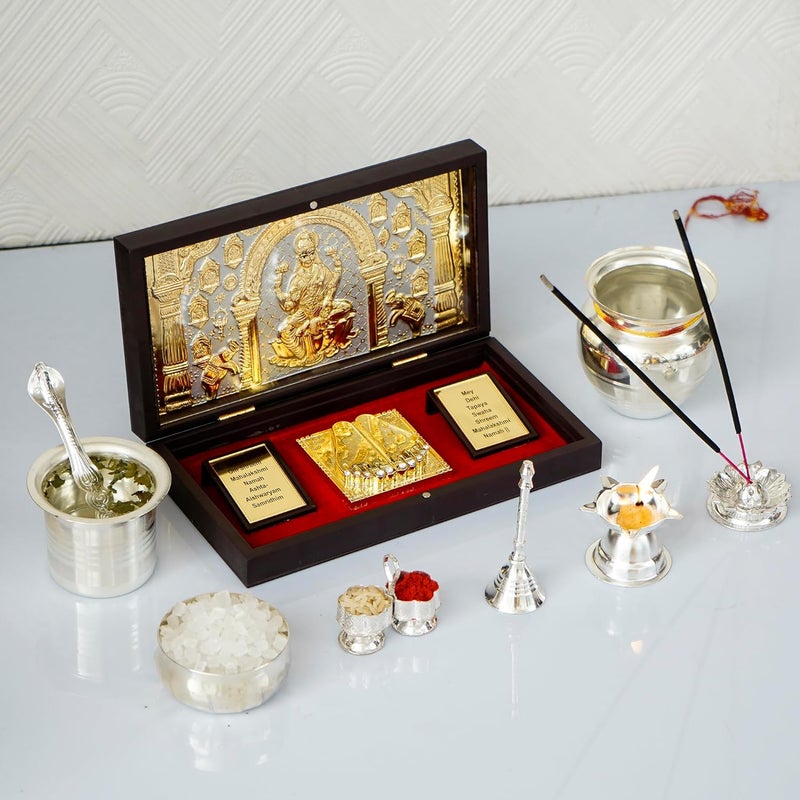 KUSHAL CREATION 24K Gold Plated Ashta Laxmi Mahalakshmi Photo Frame Charan Paduka With Pooja item Return Gifts for Housewarming Ashta Laxmi - Image 1