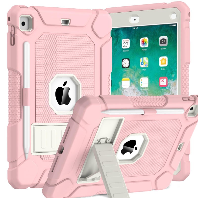 BMOUO Case for iPad 6th 5th Generation (iPad 9.7 inch, 2018/2017), Shockproof Protective iPad 9.7 Case with Built-in Stand/Pencil Holder for iPad 6th/5th Gen, Air 2, Pink - Image 1