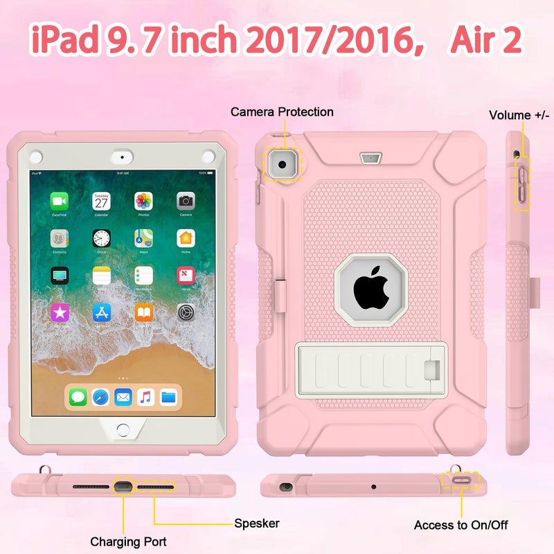 BMOUO Case for iPad 6th 5th Generation (iPad 9.7 inch, 2018/2017), Shockproof Protective iPad 9.7 Case with Built-in Stand/Pencil Holder for iPad 6th/5th Gen, Air 2, Pink - Image 4