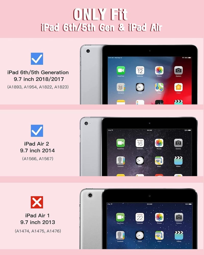 BMOUO Case for iPad 6th 5th Generation (iPad 9.7 inch, 2018/2017), Shockproof Protective iPad 9.7 Case with Built-in Stand/Pencil Holder for iPad 6th/5th Gen, Air 2, Pink - Image 2