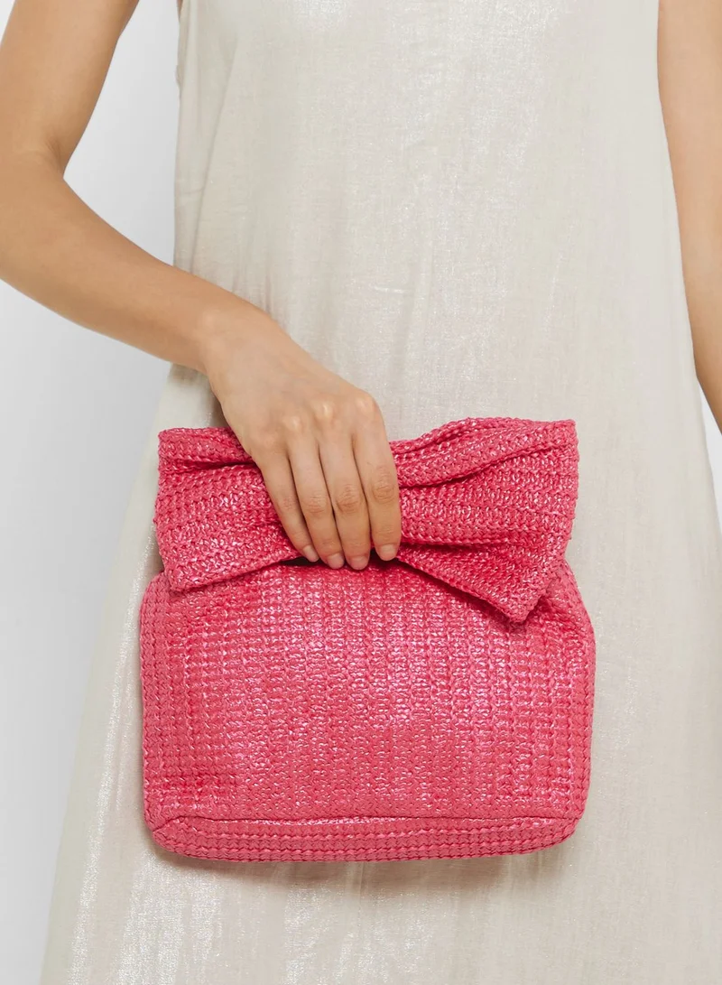 جينجر Raffia Bow Clutch Bag