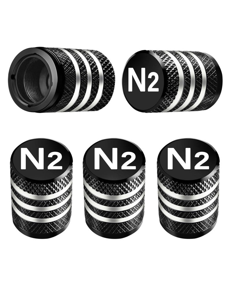 Tire Valve Stem Caps Cover 5 Pack Tire Air Cap N2 Nitrogen Metal with Plastic Liner Corrosion Resistant LeakProof for Car Truck Motorcycle Bike Black