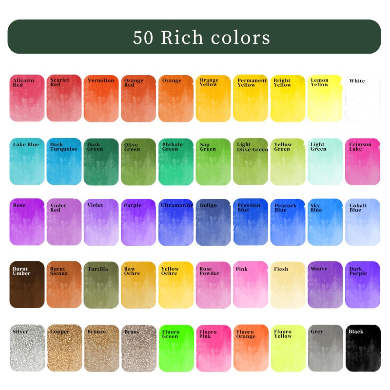 Artecho Watercolor Paint Set 50 Colors, Travel Watercolor Set with Watercolor Papers and Brushes, Ideal for Amateur Hobbyists, Painting Lovers and Artists - Image 2