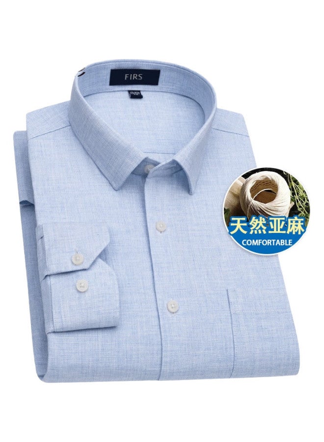 FIRS Men'S Long Sleeve Linen Shirt New Breathable Easy Care Cotton Linen Shirt Light Blue 42 - Image 2