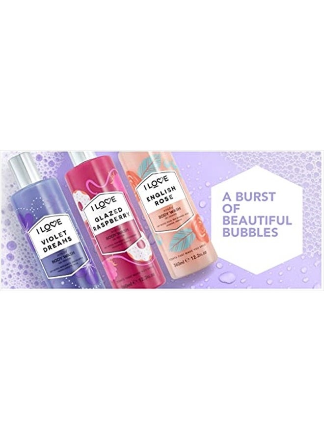 I LOVE غسول الجسم المعطر بتوت العليق المغطى بتوقيع، رغوة غنية وكريمية تحتوي على مستخلصات فواكه طبيعية، خالي من القسوة وصديق للنباتيين - 360 مل - Image 3