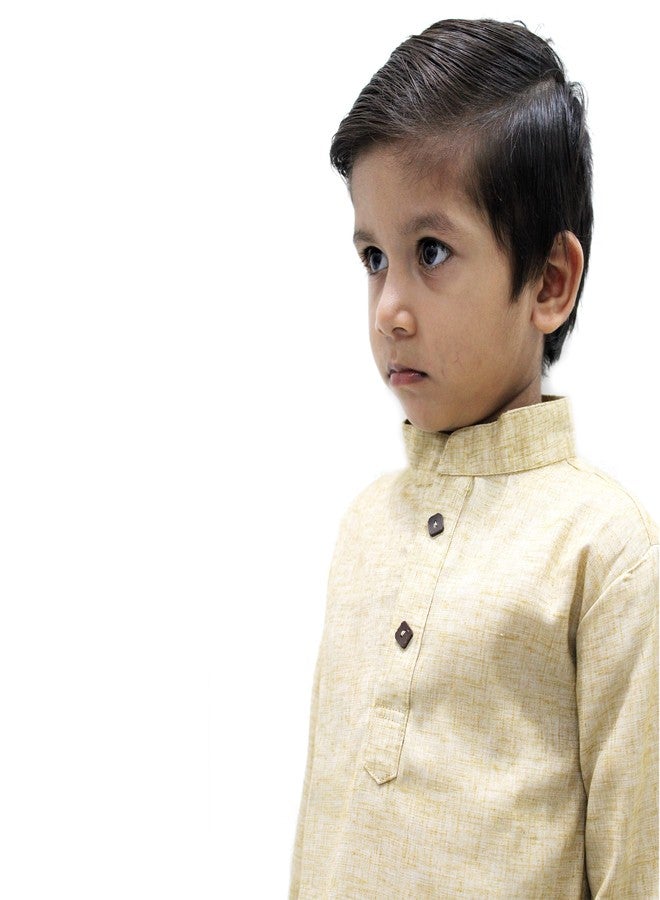 Trender Ethnic Wear Cream Cotton Blend Full Sleeve Plain Only Kurta for Kids - Image 3