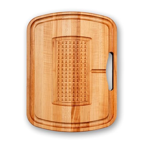 Boos Block John Boos Maple Wood Cutting Board, 24”x18” – 2.25” Thick, 31-lb Reversible Wooden Butcher Block with Catch Pan, Sloped Juice Groove, Edge-Grain & Finger Grips - Carving Series - Image 1