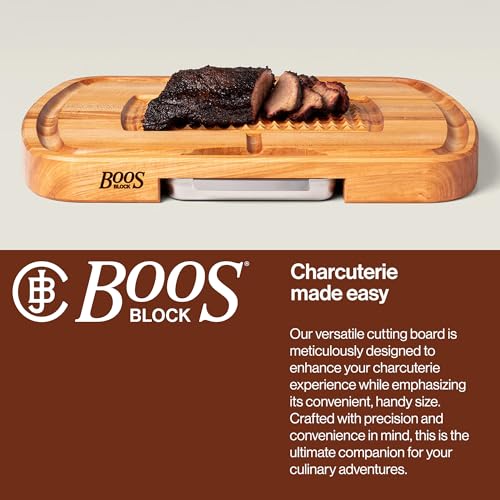 Boos Block John Boos Maple Wood Cutting Board, 24”x18” – 2.25” Thick, 31-lb Reversible Wooden Butcher Block with Catch Pan, Sloped Juice Groove, Edge-Grain & Finger Grips - Carving Series - Image 4