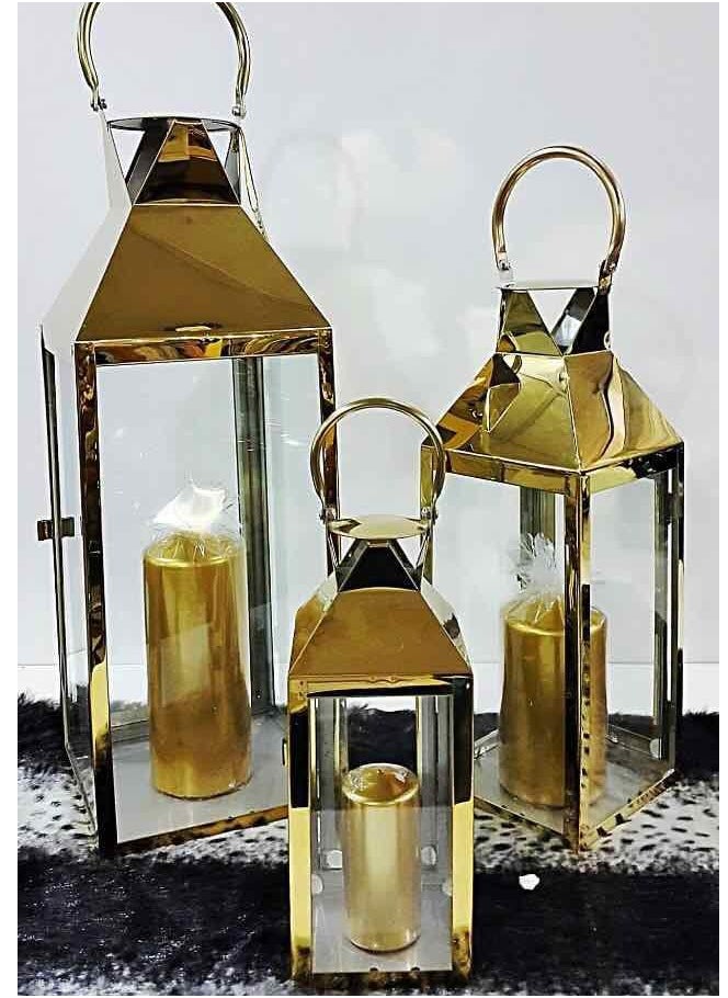 Living Ramadan lanterns set, 3 pieces, gold 