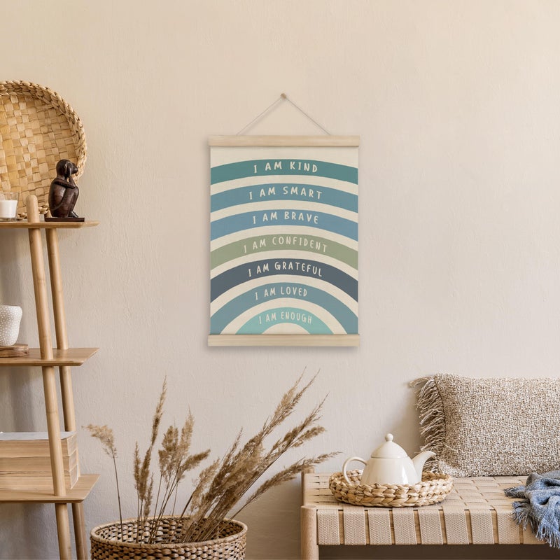 Hrqko Blue I Am Kind Smart Inspirational Poster Hanger Frame  Boho Rainbow Wall Art With Wooden Frames  Positive Affirmation Hanging Decor For Nursery Toddler Room  Mental Health Decor  12X16 Inch - Image 2