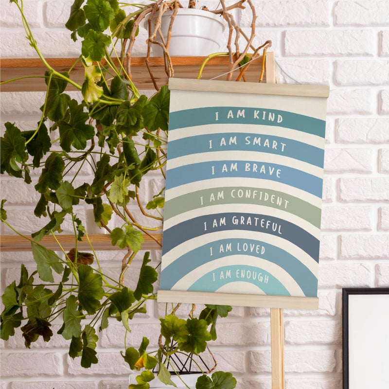 Hrqko Blue I Am Kind Smart Inspirational Poster Hanger Frame  Boho Rainbow Wall Art With Wooden Frames  Positive Affirmation Hanging Decor For Nursery Toddler Room  Mental Health Decor  12X16 Inch - Image 3