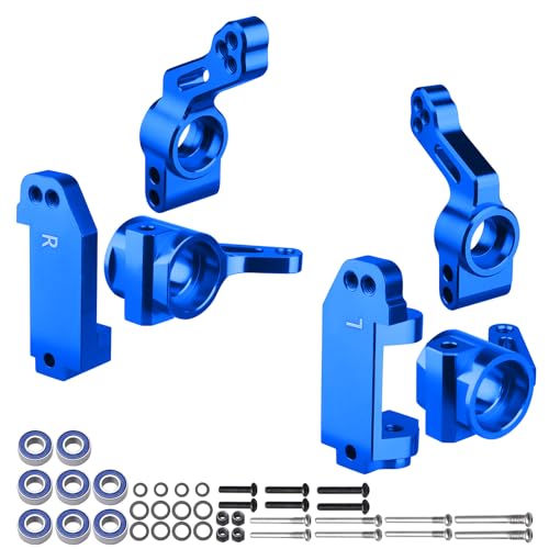 CrazyHobby Aluminum Front Steering Blocks Caster Blocks and Rear Stub Axle Carriers Upgrade Kit for 110 Traxxas Slash 2WD Stampede Rustler VXL Replacement of 3632 3736 3752 Blue - Image 1