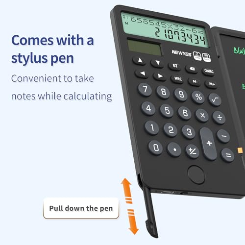 NEWYES Portable Calculator with Notepad, 2-Line 12-Digits Large Display, Rechargeable Solar Power Desk Calculator for Office School Students (Black) - Image 2