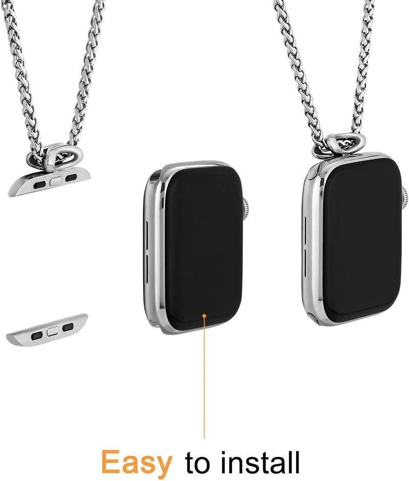 HiPai Necklace Adapter Pendant Compatible with Apple Watch, Infinity & Double Loop Connector Comes with 32inch Stainless Rollo Wheat Chain 3mm for iWatch Series 10/9/8/7/6/5/4/SE/Ultra 2/Ultra - Image 1