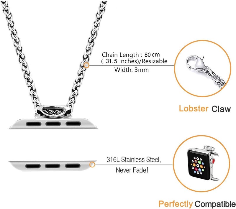 HiPai Necklace Adapter Pendant Compatible with Apple Watch, Infinity & Double Loop Connector Comes with 32inch Stainless Rollo Wheat Chain 3mm for iWatch Series 10/9/8/7/6/5/4/SE/Ultra 2/Ultra - Image 2