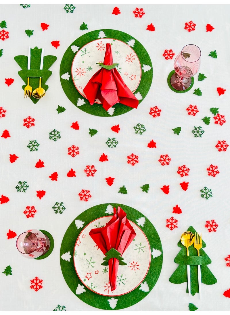 Karter İnovasyon Christmas Themed Green Placemat for 8 People, Christmas Themed Green Placemat Set, Christmas Table Decor, Table Decorations  - Image 1